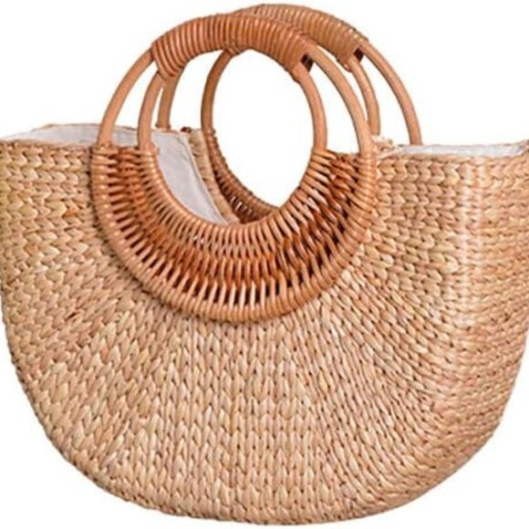 Women Large Woven Rattan Straw Tote Bag Summer Beach Crossbody Purse - Picture 1 of 9